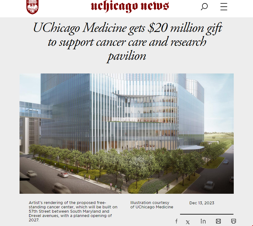 芝大獲巨額捐款用來建造首個癌癥館.png
